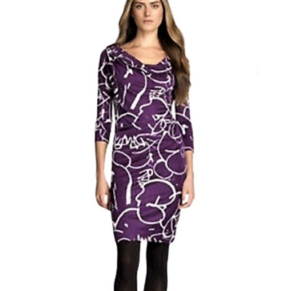 TORY BURCH Purple Dream Francis Graffiti Silk Dress Cowl Neck